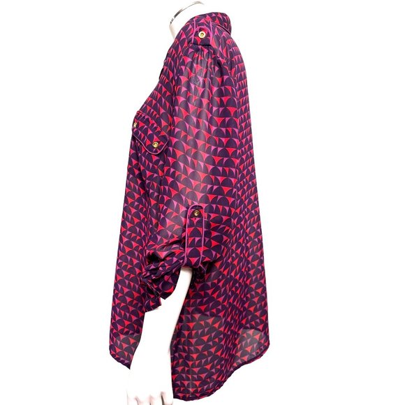 A.N.A. A New Approach Black Red Purple Geometric Print Roll Tab Sleeves Size XL - Picture 2 of 13